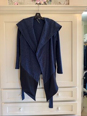 Live The Process Navy Two-Tone Open-Front Draped Cardigan